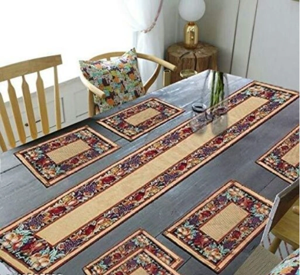 Jacquard Cotton, Dining Table Mats with Runner - Free Size, Cotton, Runner, Multipack 1